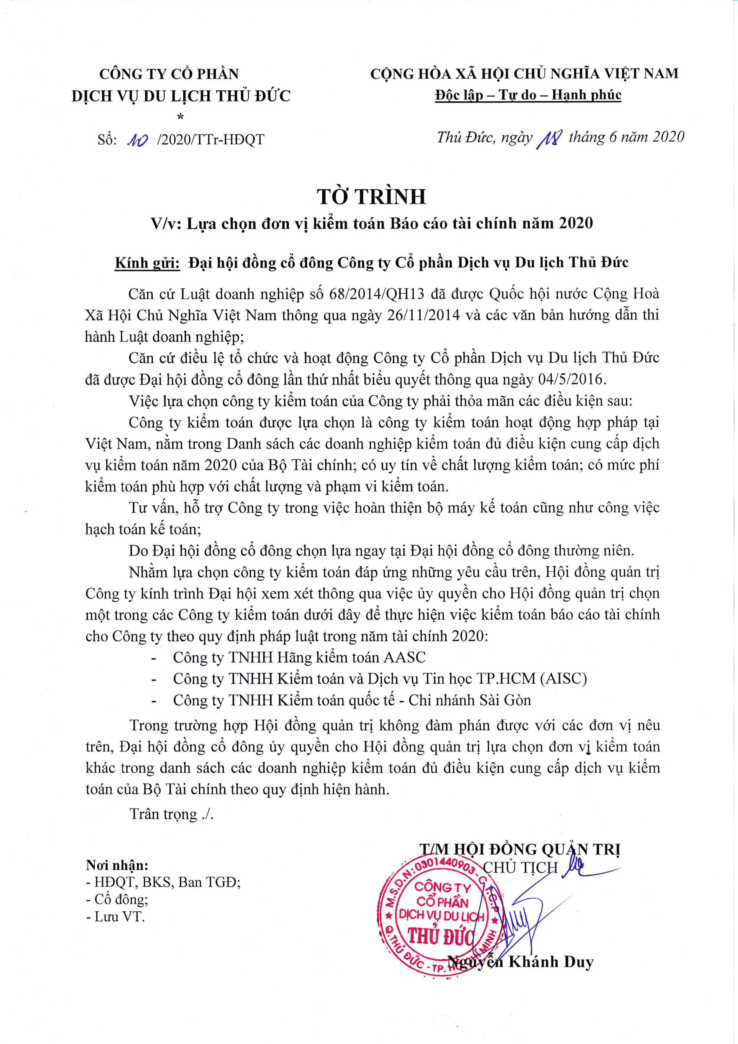 To trinh lua chon don vi kiem toan bao cao tai chinh nam 2020