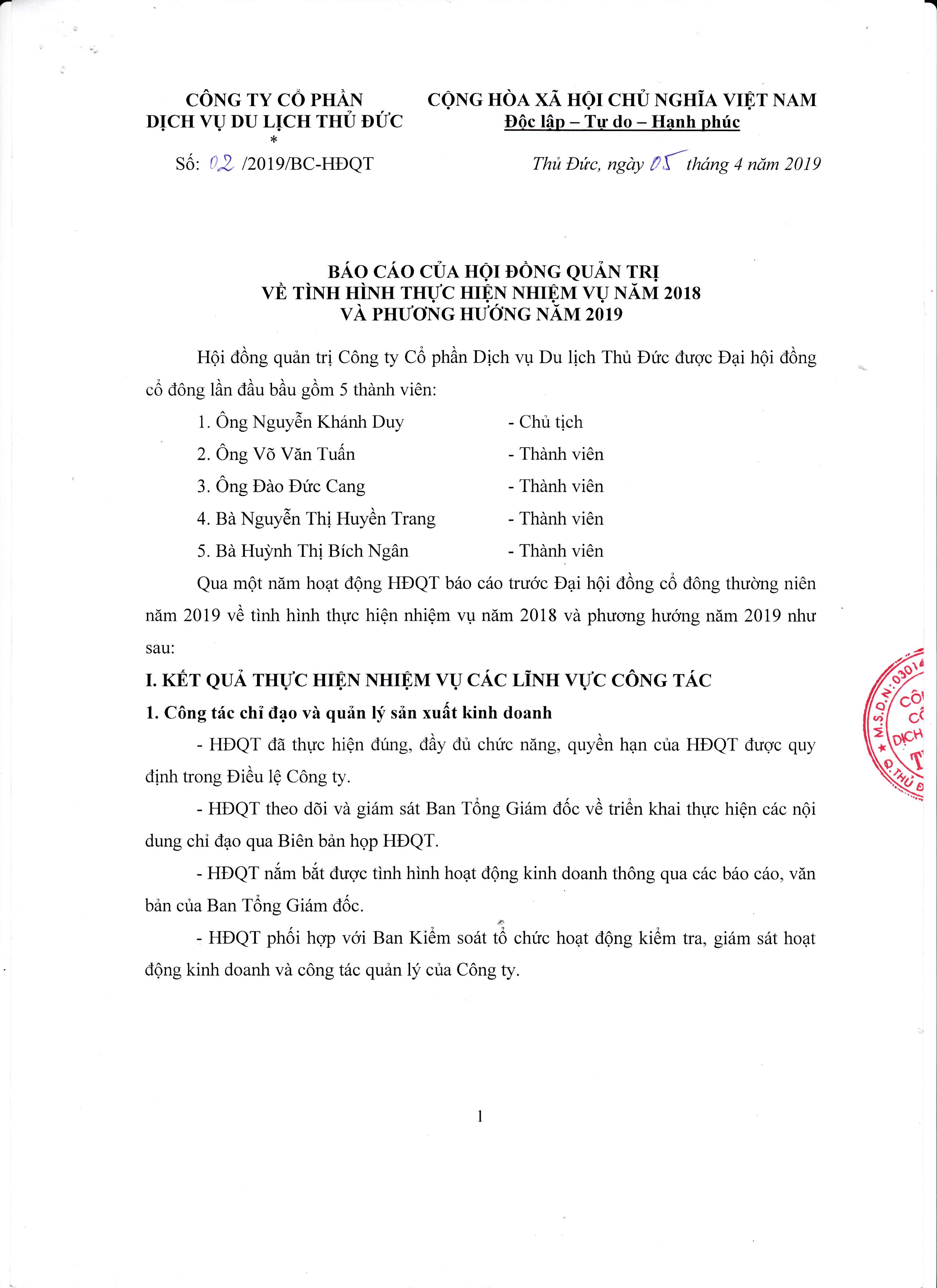 Báo cáo của hội đồng quản trị