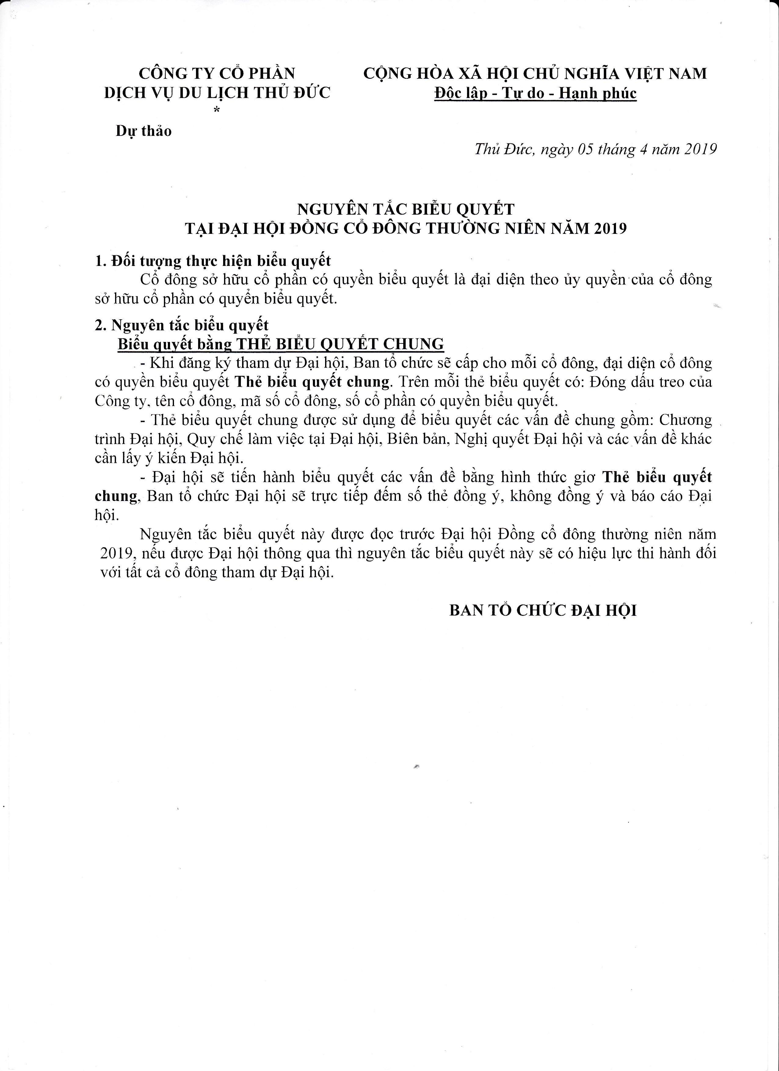 Nguyên tắc biểu quyết tại đại hội đồng cổ đông thường niên năm 2019