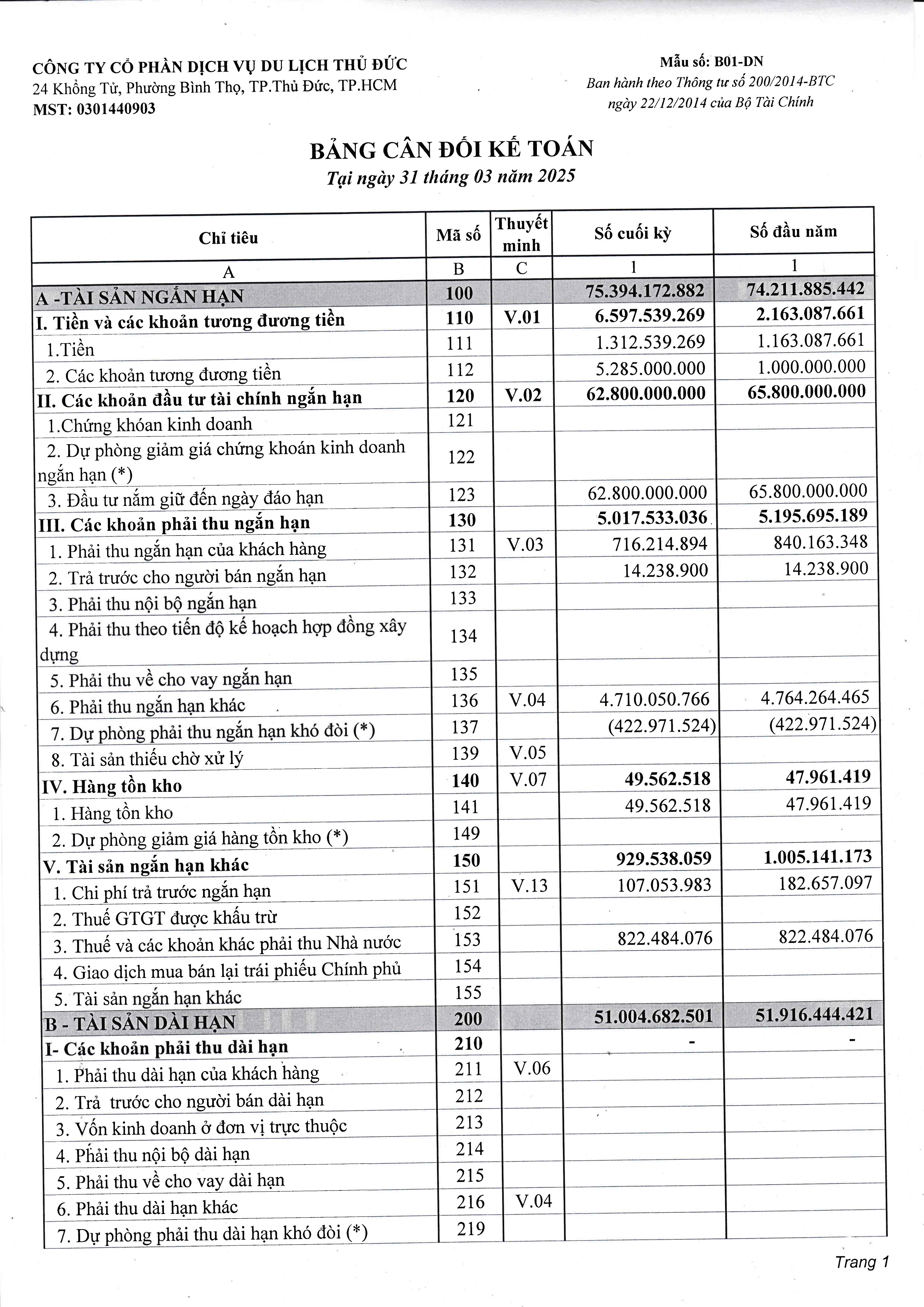 BCTC TÓM TẮT - QUÝ I.2025