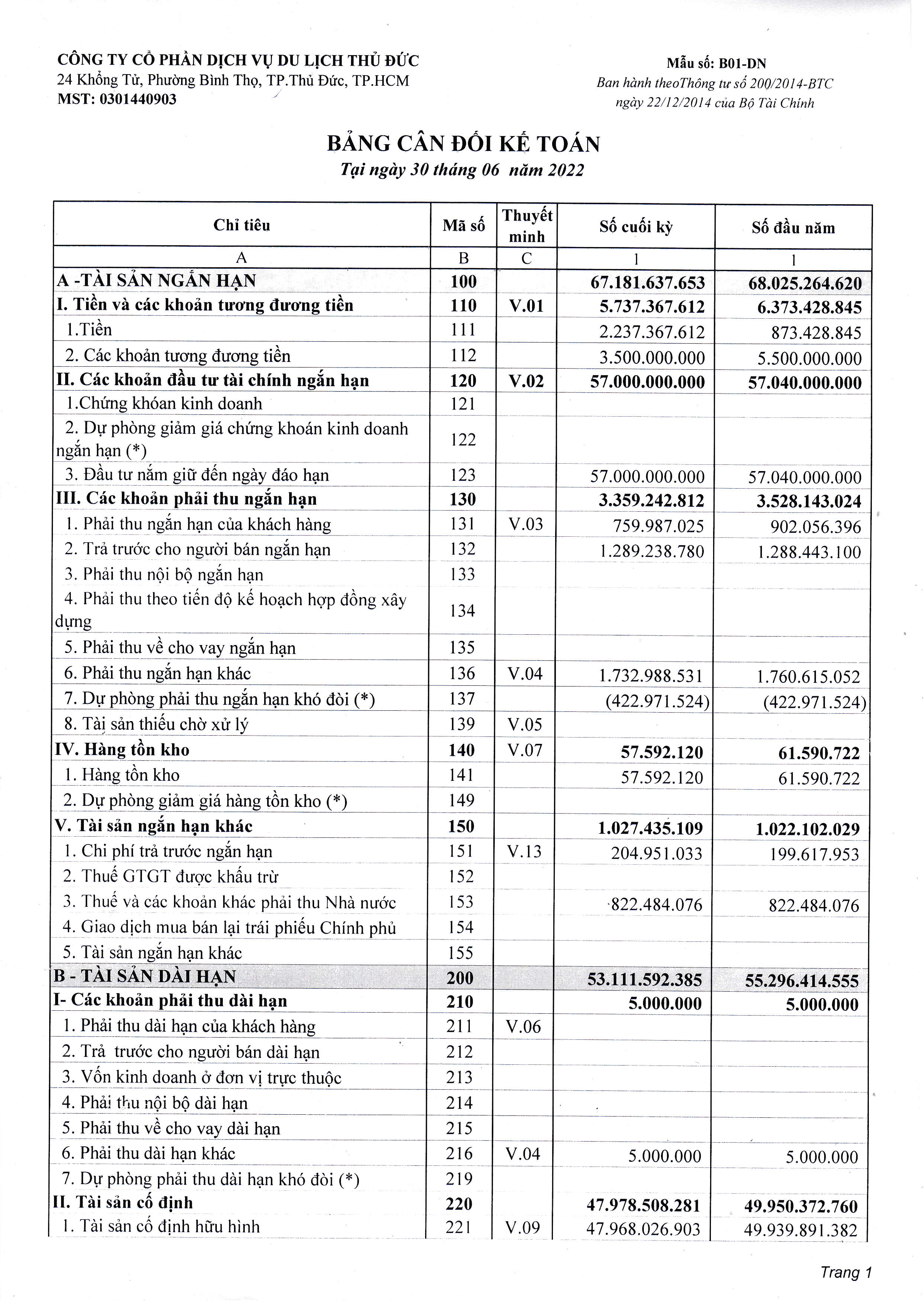BCTC TÓM TẮT - 6 THÁNG ĐẦU NĂM 2022